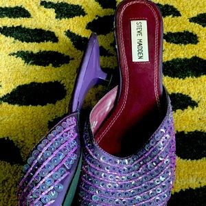 Steve Madden Purple Sequin Mules w/kitten heels
